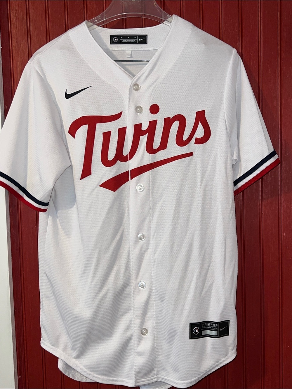 Nike White Twins Baseball Jersey with Red Script S